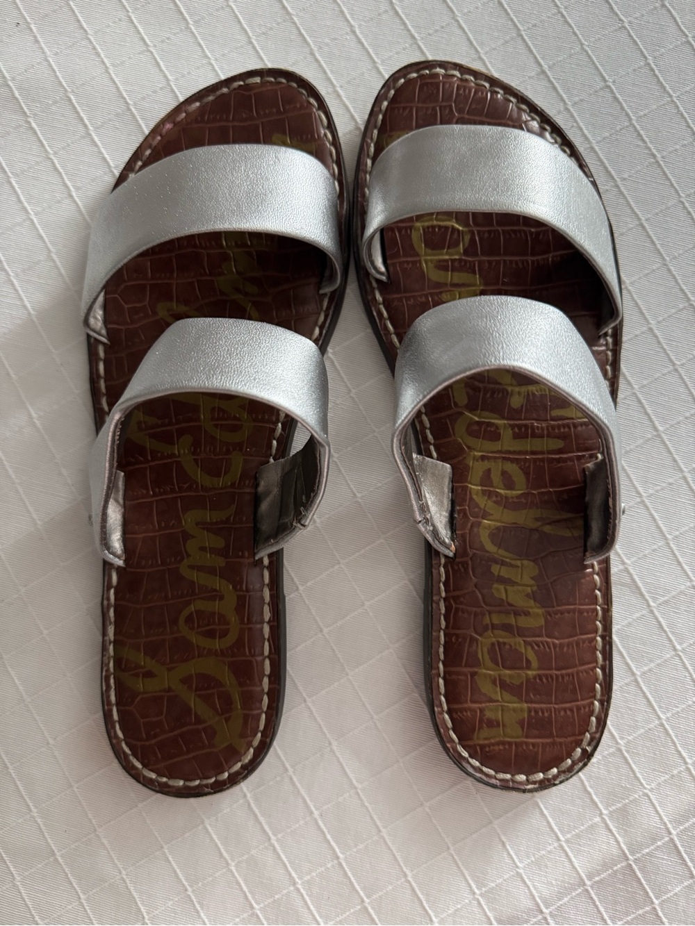 Sam Edelman ‘Gala’ Silver Double-Strap Slide Sandals - Women 8.5